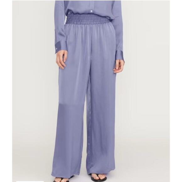 Everlane Pants - EVERLANE XS The Satin Pull-On Pant Wide Leg Lavender Purple Smocked Travel aa14